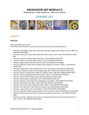 Archivision Art Module D Content List