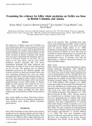 Examining the Evidence for Killer Whale Predation on Steller Sea Lions in British Columbia and Alaska