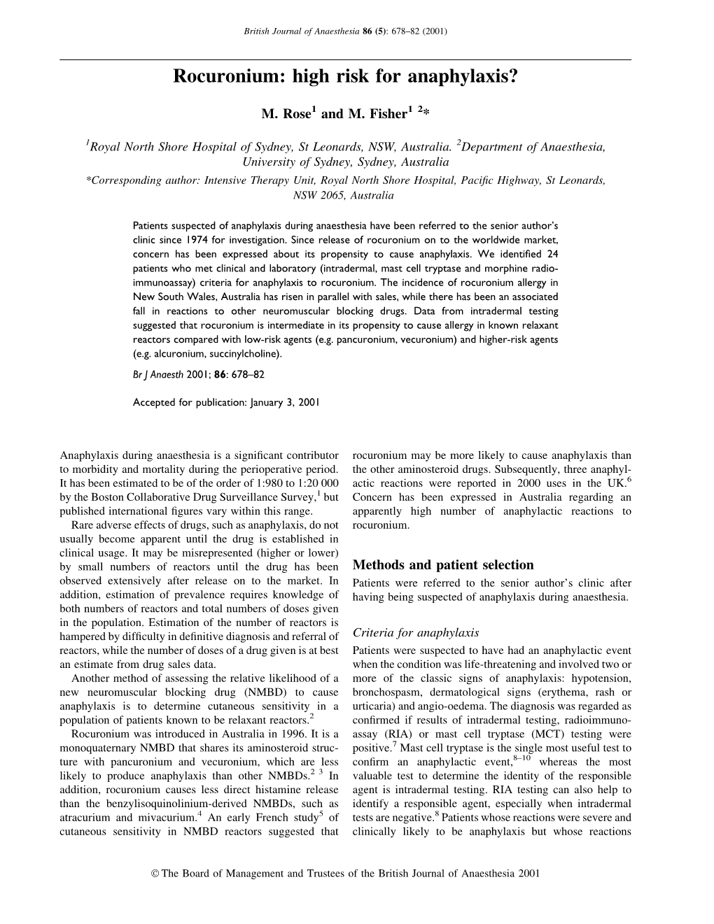 Rocuronium: High Risk for Anaphylaxis?