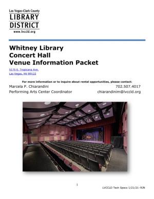 Whitney Library Concert Hall Venue Information Packet