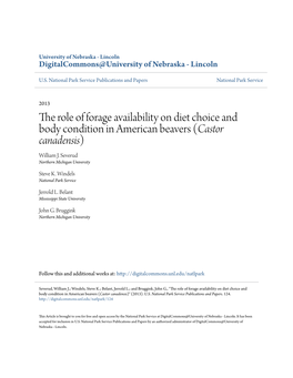 The Role of Forage Availability on Diet Choice and Body Condition in American Beavers (Castor Canadensis)
