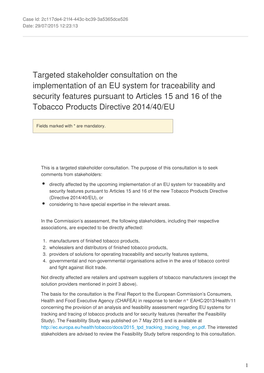 Targeted Stakeholder Consultation on the Implementation of an EU System for Traceability and Security Features Pursuant to Artic