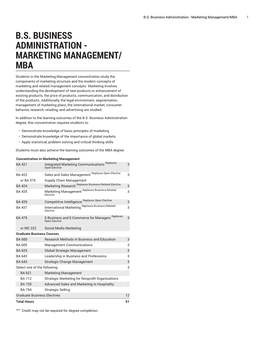 B.S. Business Administration - Marketing Management/MBA 1