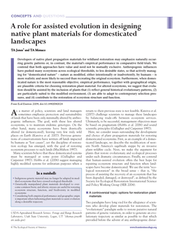 A Role for Assisted Evolution in Designing Native Plant Materials for Domesticated Landscapes TA Jones* and TA Monaco