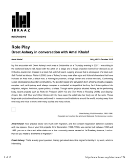 Role Play Oreet Ashery in Conversation with Amal Khalaf