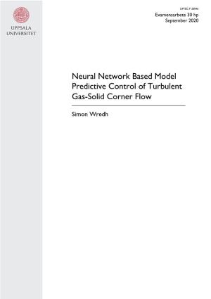 Neural Network Based Model Predictive Control of Turbulent Gas-Solid Corner Flow