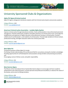 University Sponsored Clubs & Organizations