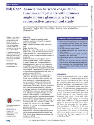 Association Between Coagulation Function and Patients with Primary Angle Closure Glaucoma: a 5-Year Retrospective Case–Control Study
