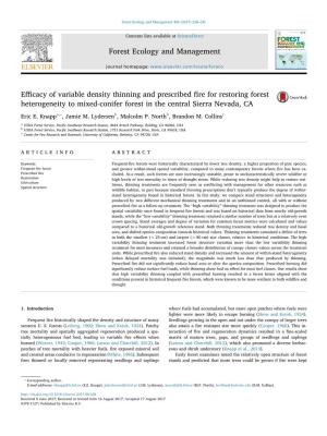 Efficacy of Variable Density Thinning and Prescribed Fire for Restoring