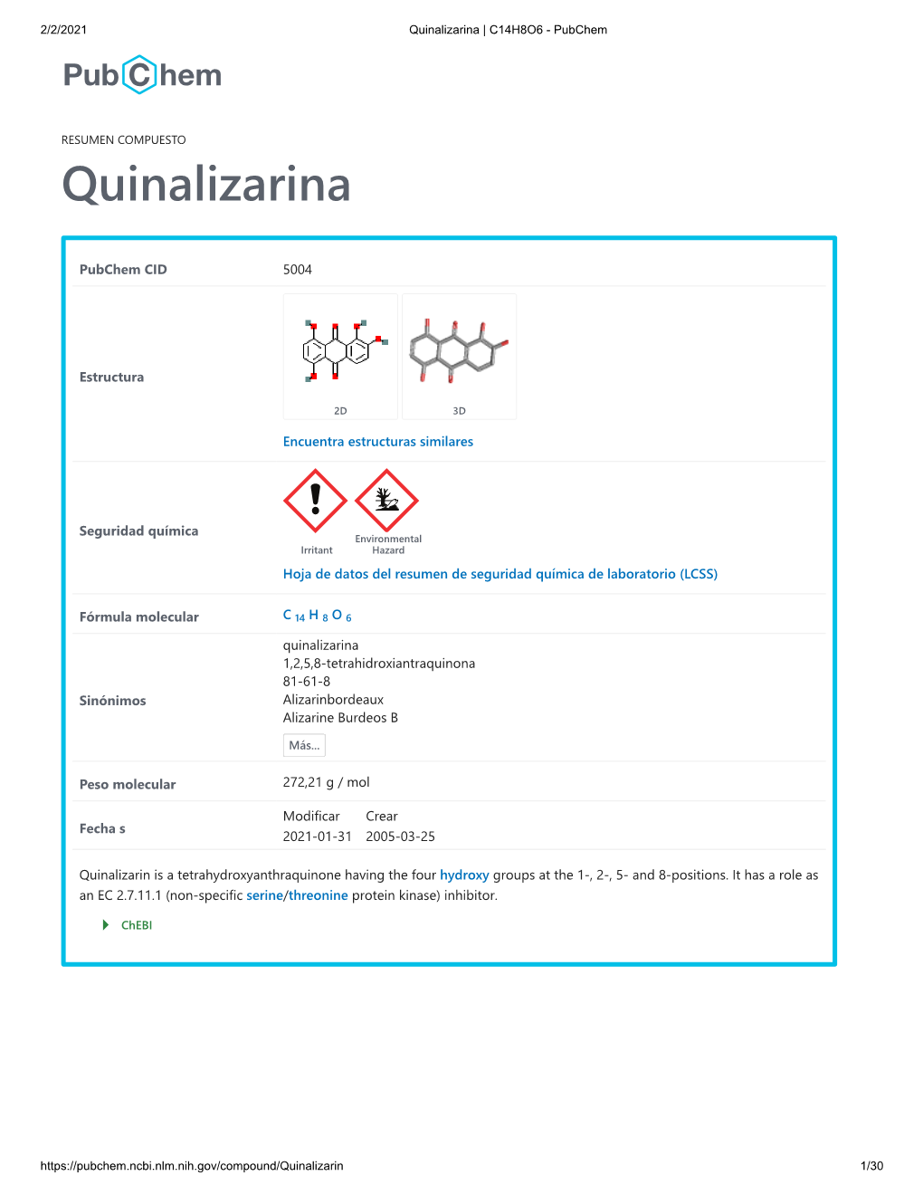 Quinalizarina | C14H8O6 - Pubchem
