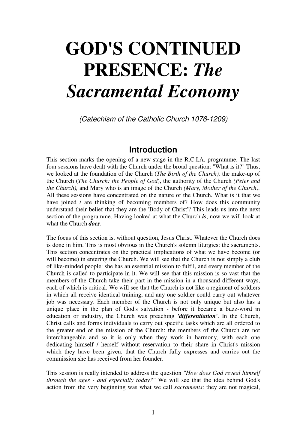 The Sacramental Economy