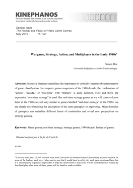 Wargame, Strategy, Action, and Multiplayer in the Early 1980S1