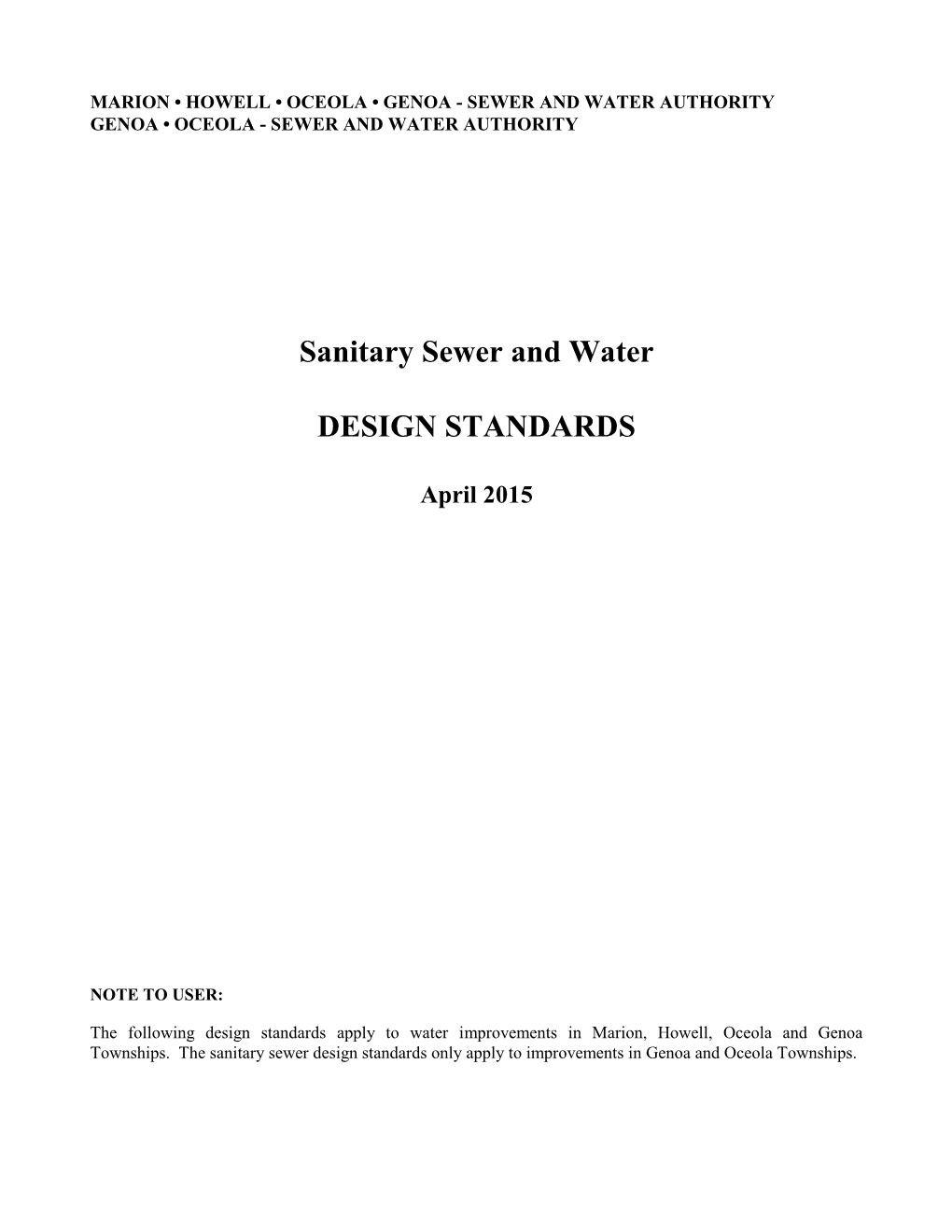 Sanitary Sewer and Water DESIGN STANDARDS