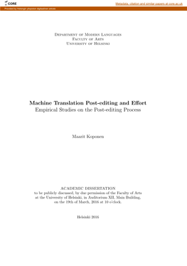 Machine Translation Post-Editing and Effort, Empirical Studies on the Post-Editing Process