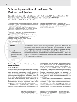 Volume Rejuvenation of the Lower Third, Perioral, and Jawline