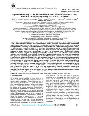 Impact of Quenching on the Hardenability of Steels EN-3 (~1015), EN-8 (~1040) and EN-24 (~4340) During Jominy End Quench Technique Esther T
