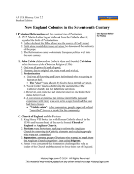 New England Colonies in the Seventeenth Century