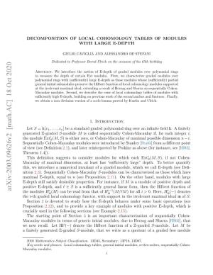 Arxiv:2003.09626V2 [Math.AC] 18 Oct 2020 the Generated Aia -Et,Eulto Equal E-Depth, Maximal Aalymodules