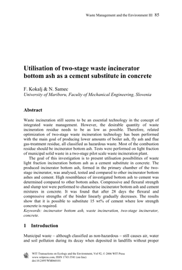 Utilisation of Two-Stage Waste Incinerator Bottom Ash As a Cement Substitute in Concrete