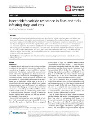 Insecticide/Acaricide Resistance in Fleas and Ticks Infesting Dogs and Cats Tad B Coles1* and Michael W Dryden2