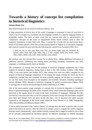 Towards a History of Concept List Compilation in Historical Linguistics