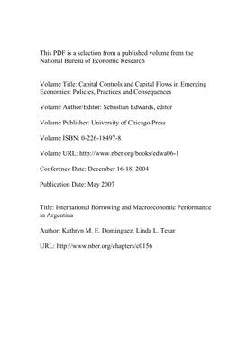 International Borrowing and Macroeconomic Performance in Argentina