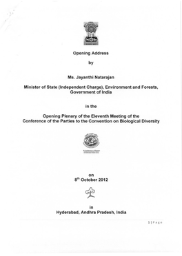 Opening Address by Ms. Jayanthi Natarajan Minister of State