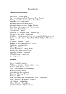 Repertoire List Christmas Songs Examples Jingle Bells