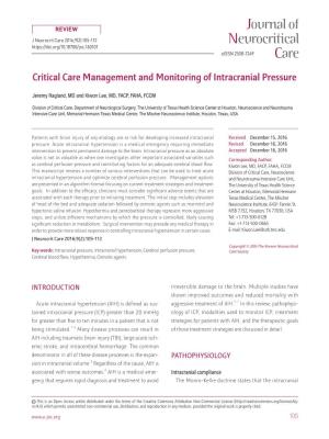 Critical Care Management and Monitoring of Intracranial Pressure