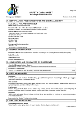 SAFETY DATA SHEET According to Safe Work Australia Printing Date 13.06.2013 Revision: 13.06.2013