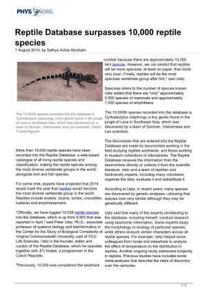 Reptile Database Surpasses 10,000 Reptile Species 1 August 2014, by Sathya Achia Abraham