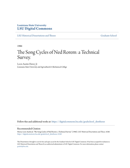 The Song Cycles of Ned Rorem: a Technical Survey