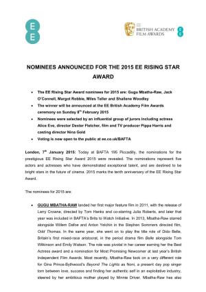 Nominees Announced for the 2015 Ee Rising Star Award