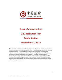 Bank of China Limited U.S. Resolution Plan Public Section December 31, 2014