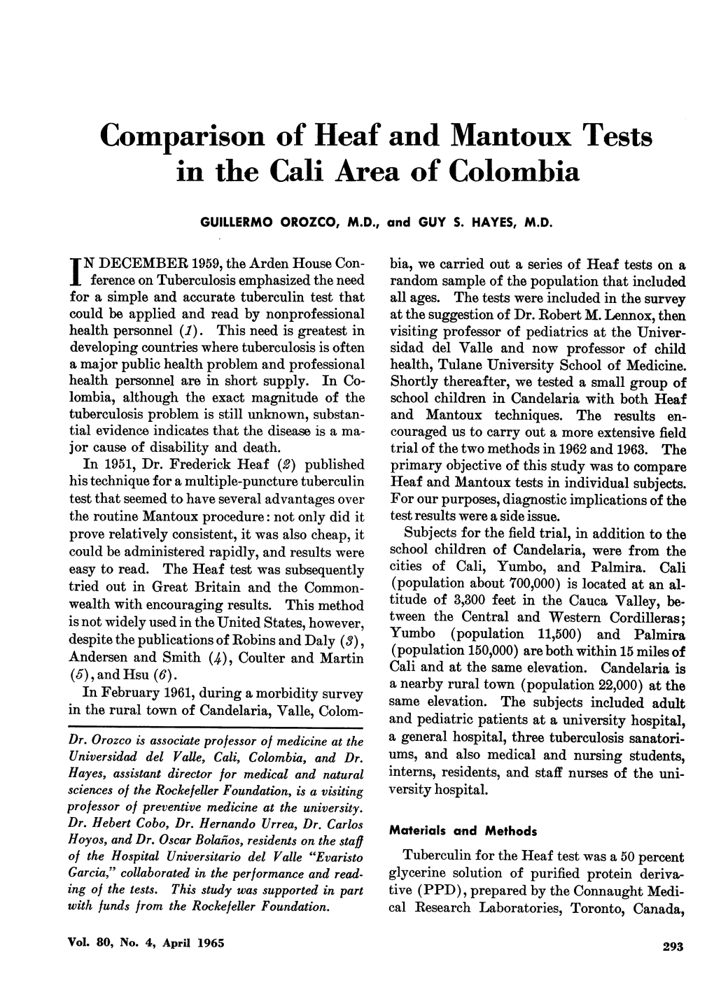 Comparison of Heaf and Mantoux Tests in the Cali Area of Colombia