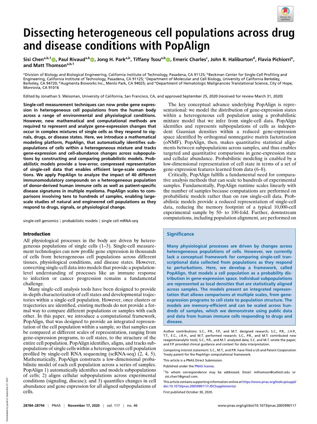 Dissecting Heterogeneous Cell Populations Across Drug and Disease Conditions with Popalign