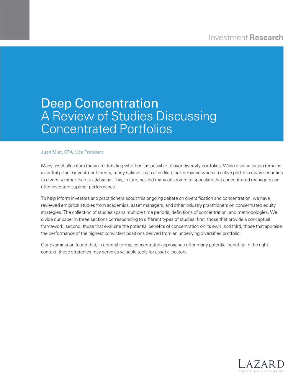 Deep Concentration a Review of Studies Discussing Concentrated Portfolios