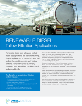 RENEWABLE DIESEL Tallow Filtration Applications