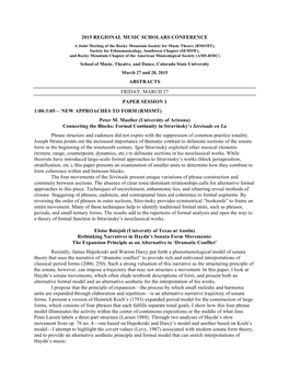 2015 Regional Music Scholars Conference Abstracts Friday, March 27 Paper Session 1 1:00-3:05