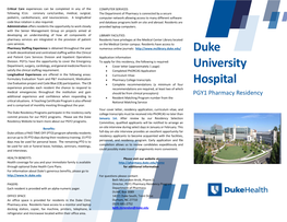 Duke PGY1 Residency Brochure