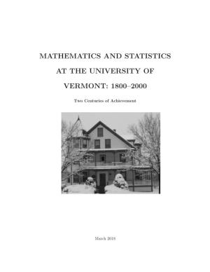 Mathematics and Statistics at the University of Vermont