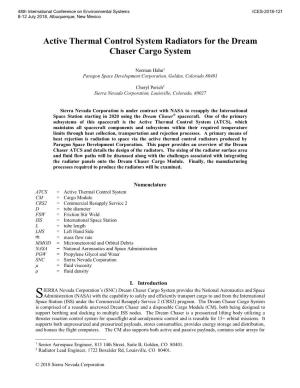 Active Thermal Control System Radiators for the Dream Chaser Cargo System