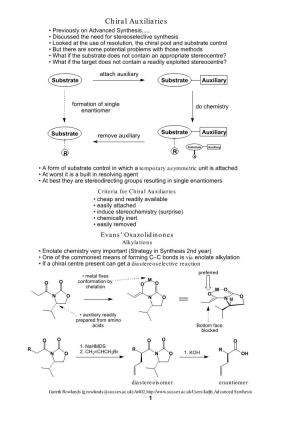 Chiral Auxiliaries • Previously on Advanced Synthesis