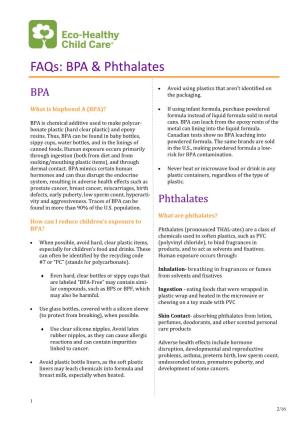 Faqs: BPA & Phthalates