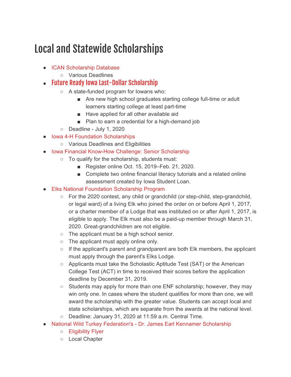 Local and Statewide Scholarships