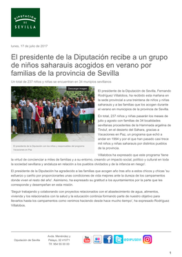 El Presidente De La Diputación Recibe a Un Grupo De Niños Saharauis Acogidos En Verano Por Familias De La Provincia De Sevilla