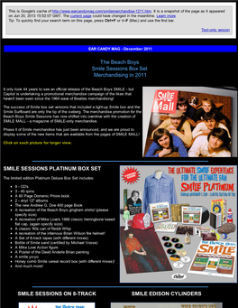 The Beach Boys Smile Sessions Box Set Merchandising in 2011 SMILE