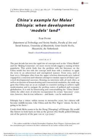 China's Example for Meles' Ethiopia