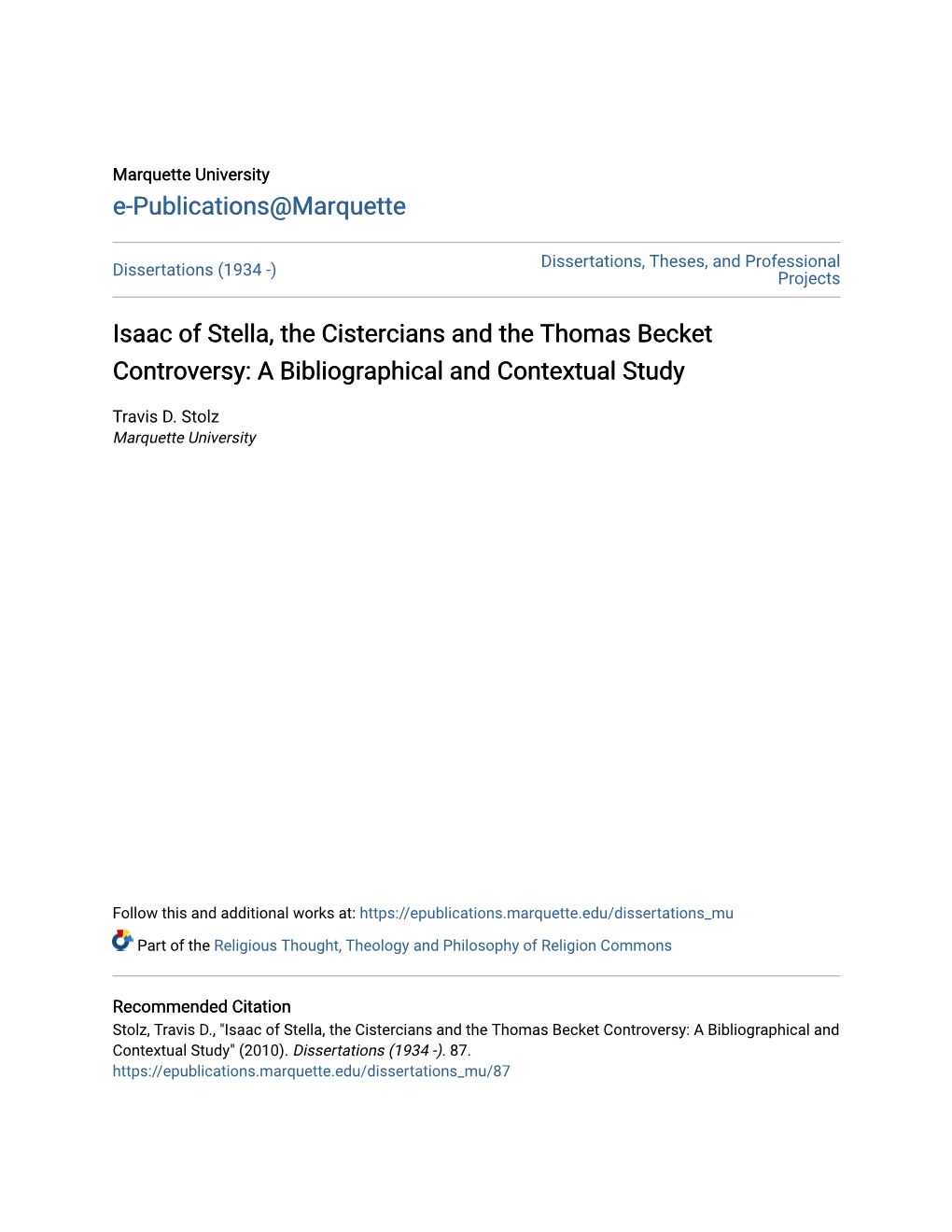 Isaac of Stella, the Cistercians and the Thomas Becket Controversy: a Bibliographical and Contextual Study