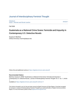 Guatemala As a National Crime Scene: Femicide and Impunity in Contemporary U.S
